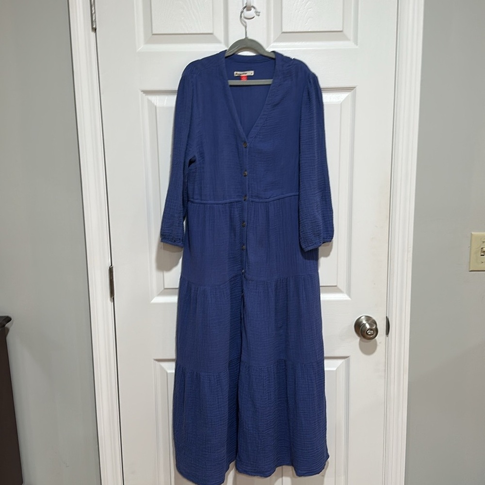 Marine Layer Willow Blue Midi Dress size small cotton excellent pockets - Picture 5 of 9